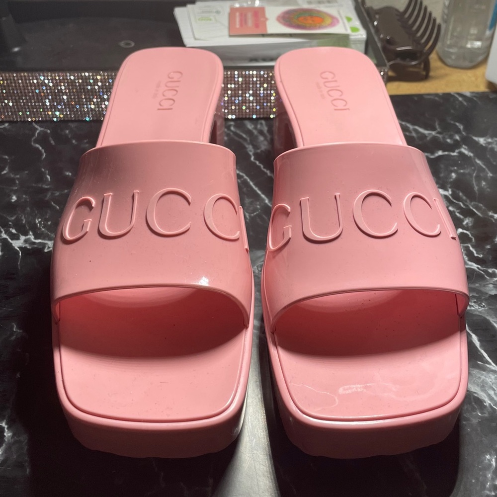 Pink Gucci Low Heel Rubber Sandals